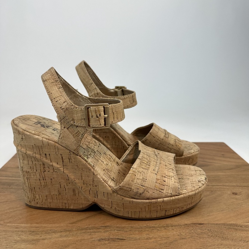 New NWOB Womens Korks Kork Ease Bardot II Tan Cork Wedge Sandals Heels Size 9 M‎
